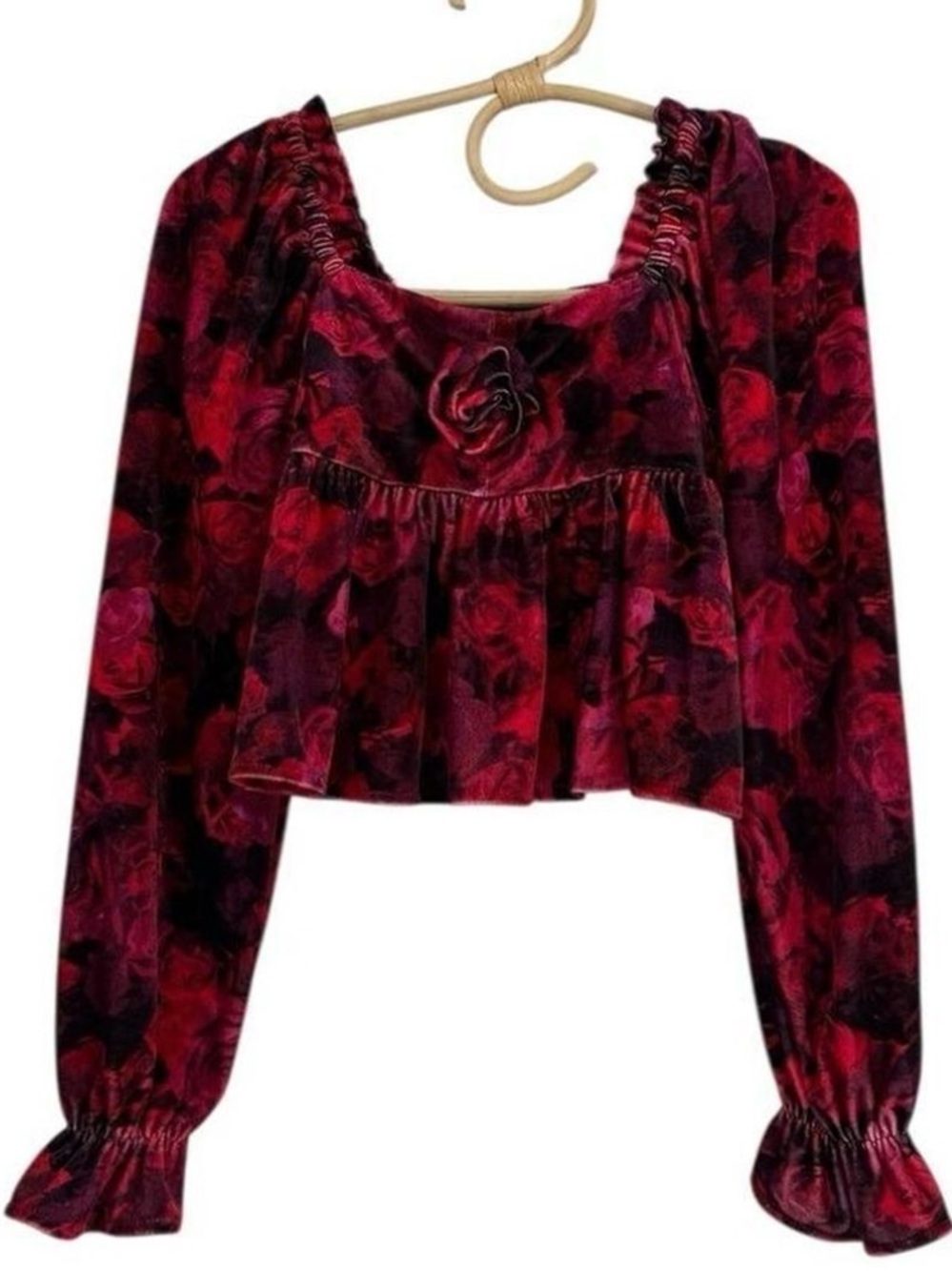 Girl's Chelsea & Violet Red Floral Velour Blouse Size Mwdium NWT NEW